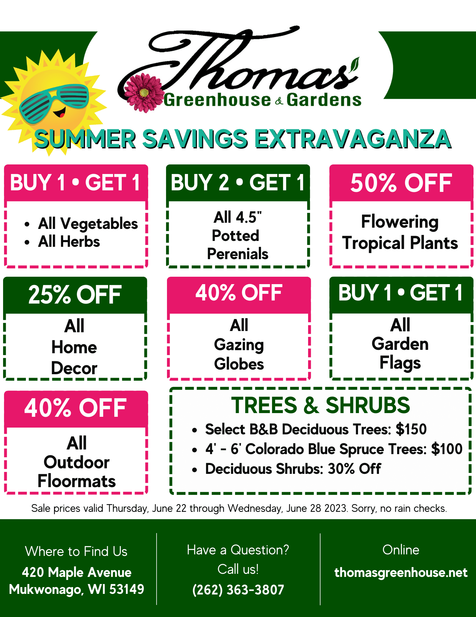 Summer Savings Extravaganza Summer Savings Extravaganza Flyer, Thomas Greenhouse